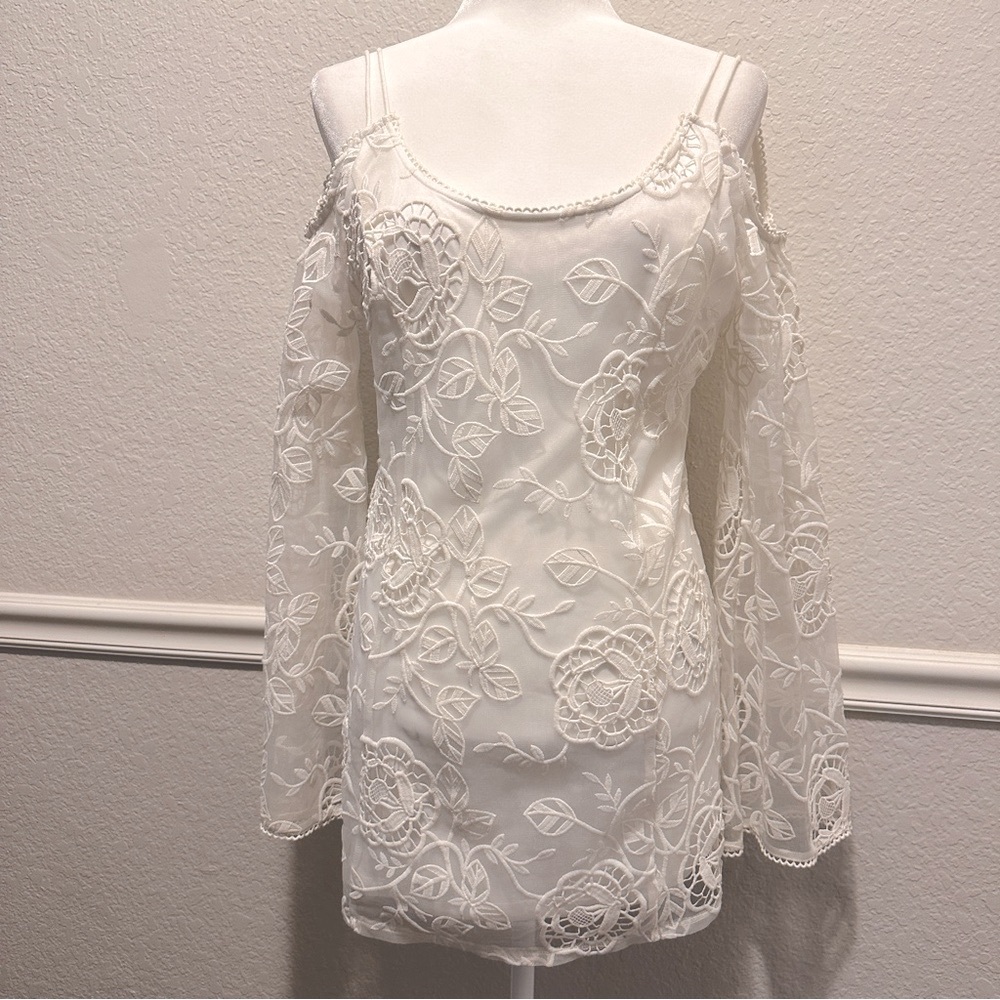 Guess Floral Embroidered Off The Shoulder Mini Dress Size M